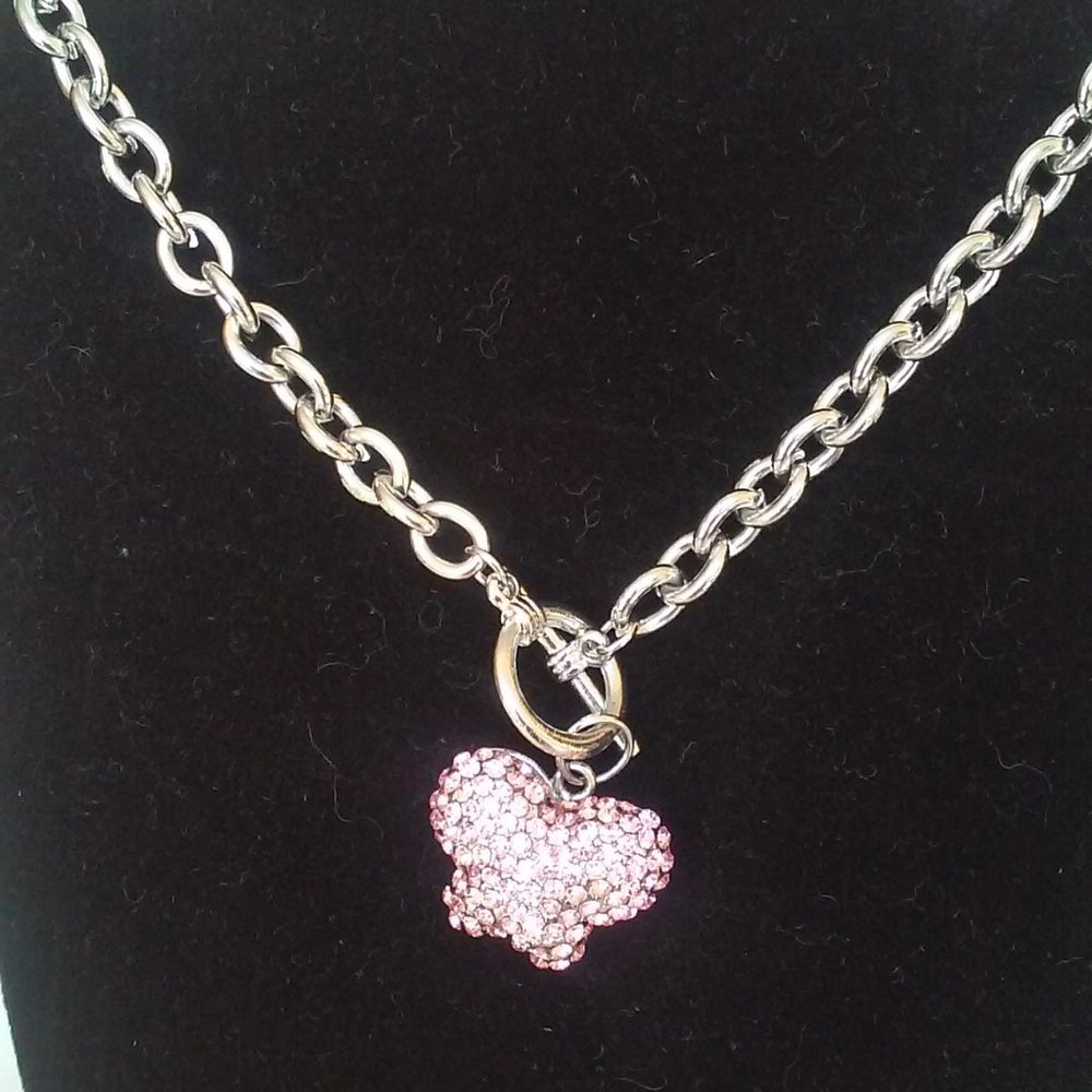 8 inch Pink Beaded Butterfly Choker on Silver